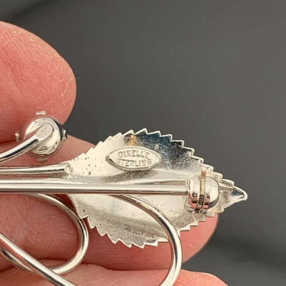 Blue Stone Sterling Silver Filigree Dixelle Leaf Brooch Vintage J899